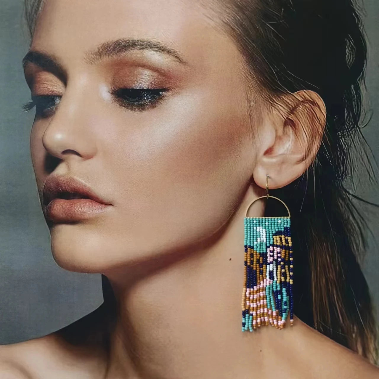 Bohemian tassel earrings, landscape animal earrings, beach earrings, music gifts