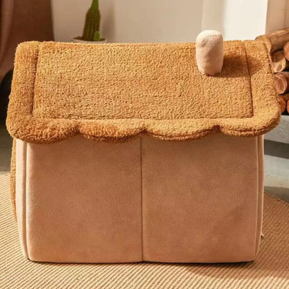 4-Season Universal Pet Bed House, Removable & Washable Plush Warm Dog Cat Cave, Cozy Enclosed Kennel Nest for Small & Medium Dog