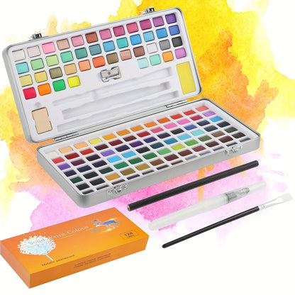 The 50/72/90/100/128/168 watercolor paint set includes a palette, brushes, drawing pens, professional painting supplies