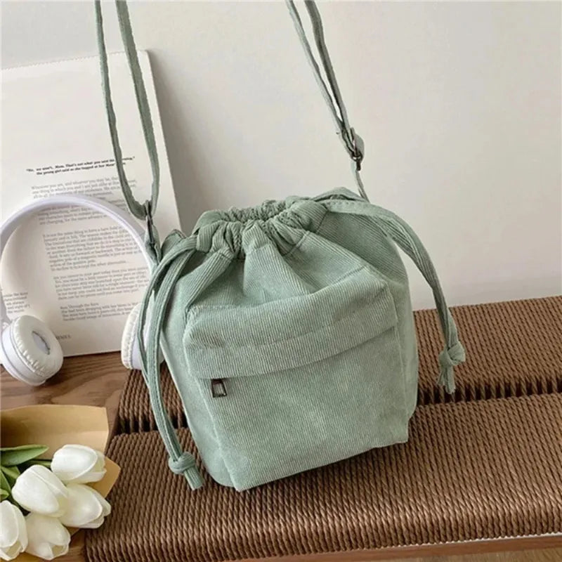 Korean Style Women's Shoulder Bag Drawstring Bucket Bag Casual Light Youth Crossbody Bag Whole New Middle Bag