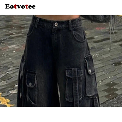 EOTVOTEE Baggy Jeans for Women Vintage Washed Chic Casual Denim Trousers Spring Summer 2025 New Fashion Female High Waist Jeans