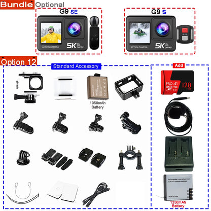 Action Camera 5K 4K60FPS 50MP 2.0 Touch EIS Pre-Record Wireless Mic Wi-Fi 170D DVR Webcam Waterproof 30M 5X Zoom Sports Camera