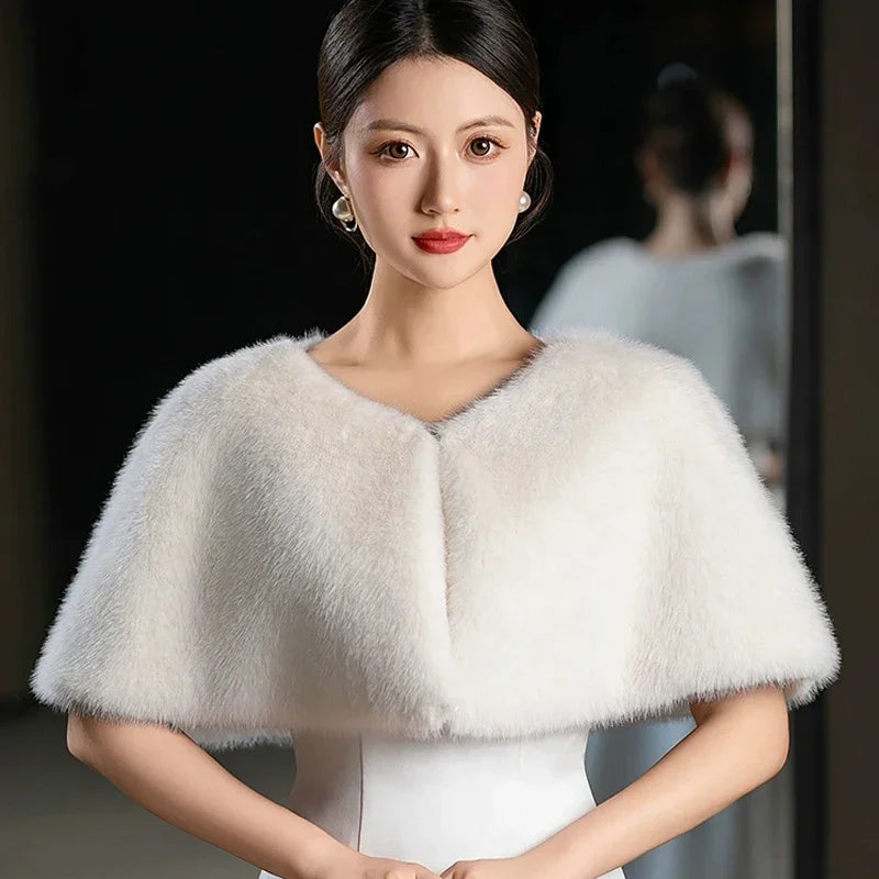 110cm Fur Shawl Wedding Wrap For Formal Dress Cheongsam Married Outerwear Bridal Cape Autumn Winter Jacket Bolero