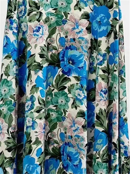 REALEFT High Waist Floral Printed Tulle Mi-long Women A-Line Skirts New 2024 Loose Female Umbrella Skirts Female Spring Summer