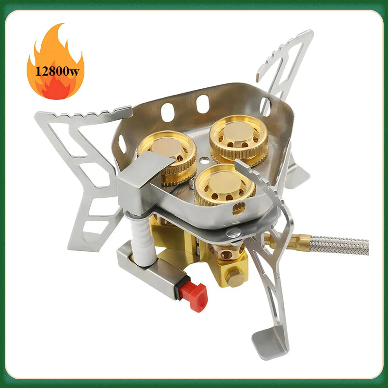 12800W High Power Outdoor Stove 3-Core Gases Burner Windproof Camping Stove with Adjustable Valve for Hiking Picnic Cooking