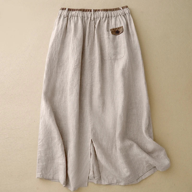 Linen Skirt Women's Spring and Summer New Korean Style Fashionable Artistic Elegant Chic All-match High Waist A- Line Skirt