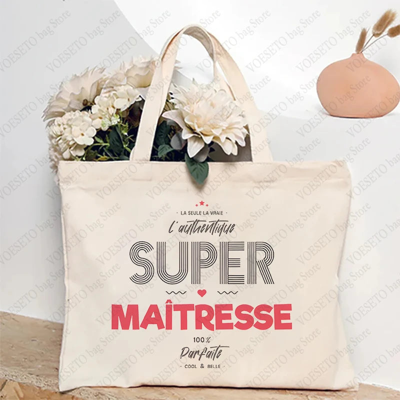 Teacher Theme Tote Bag Inspired School Shoulder Bag with French Style Design, Educational Motif Handbag Cadeau Maitresse D'école