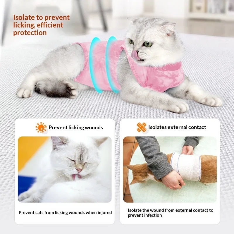 Cat Suit for Spring and Summer, Postoperative Clothing for Pet Cats Breathable Fitted Button-Style Cat Recovery Outfit