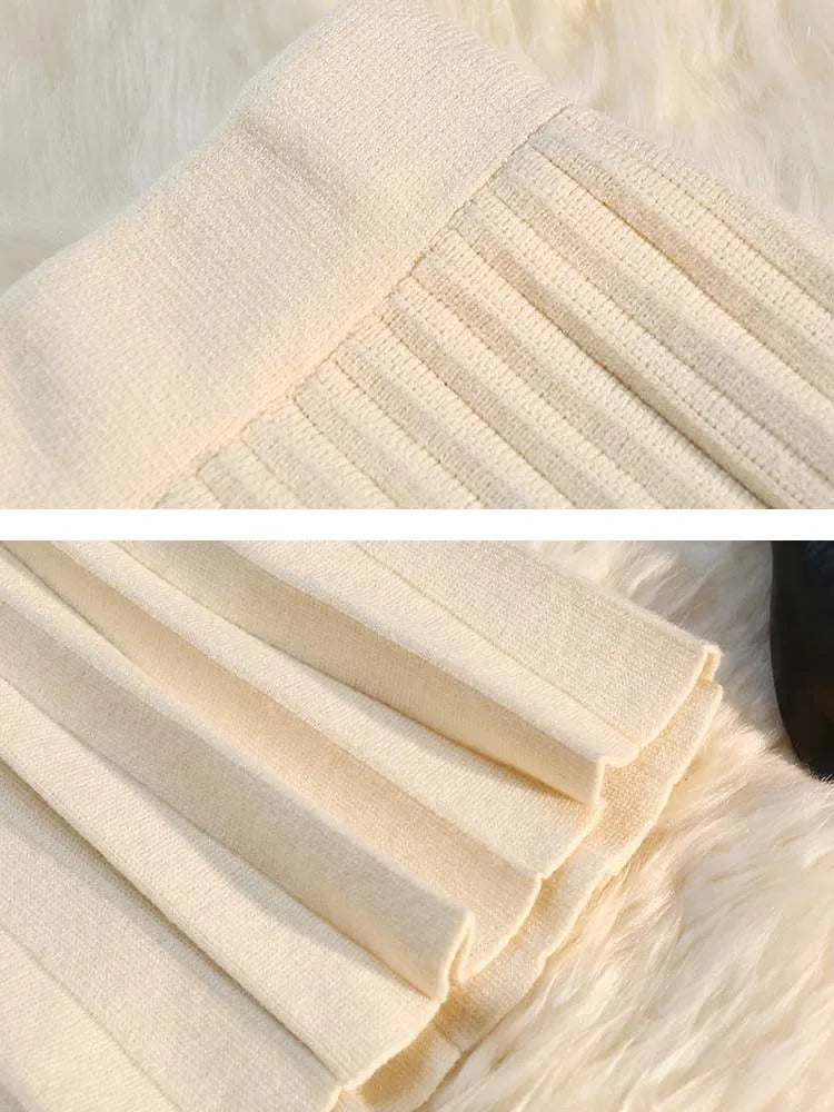 Autumn Winter Knitted Pleated Skirts Women's Elastic High Waist A-Line Umbrella Skirts Casual Sexy Slim Short Mini Skirts