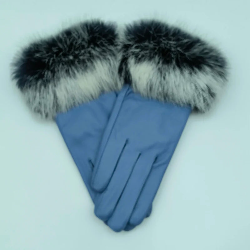 2025 Women Winter Warm Genuine Sheep Leather Glove With Real Fur Trimming Female Warm Real Leather Fur High Quality Mittens