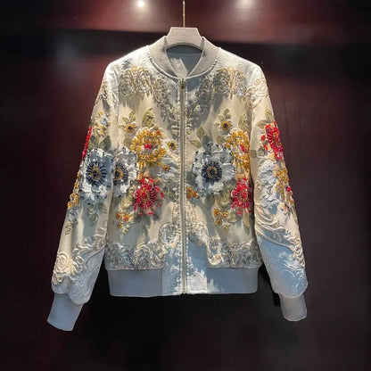 Heavy Rhinestone Embroidered Baseball Uniform Women's Jackets Coat 2025 Autumn New High-Grade Long Sleeve Loose Luxury Coats