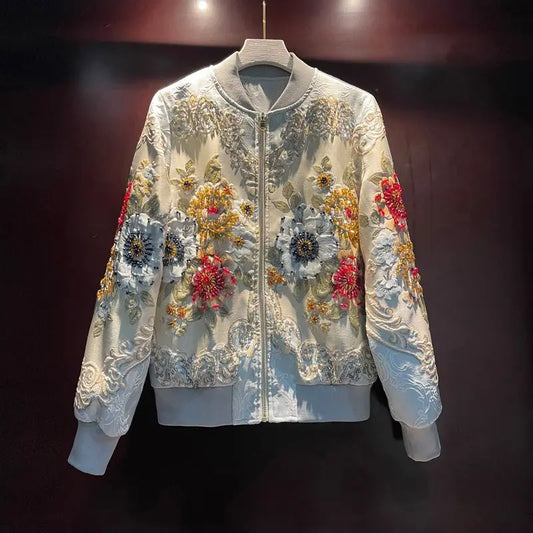 Heavy Rhinestone Embroidered Baseball Uniform Women's Jackets Coat 2025 Autumn New High-Grade Long Sleeve Loose Luxury Coats