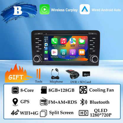 GPS Navigation 7 inch 4G Wifi Car Radio Android 16 for Audi A3 8P 2003-2011 S3 RS3 Sportback CarPlay Multimedia Player Video DSP