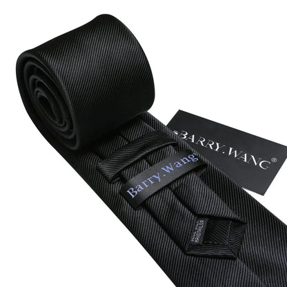Black Men Necktie High Quality Solid Silk Woven Tie New Male Handkerchief Cufflinks Sets Business Party Formal Barry.Wang 6476