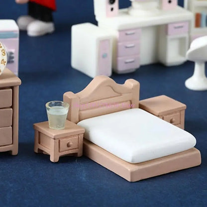 R6FD Dollhouses Living Room Furniture Sofa Set with Coffee Cup and Table Display Props