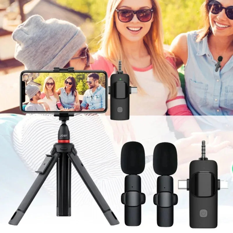 3in1 Wireless Microphone for iPhone Android Cameras Wireless Microphone for Interviews Vlog Noise Cancelling Lavalier Microphone