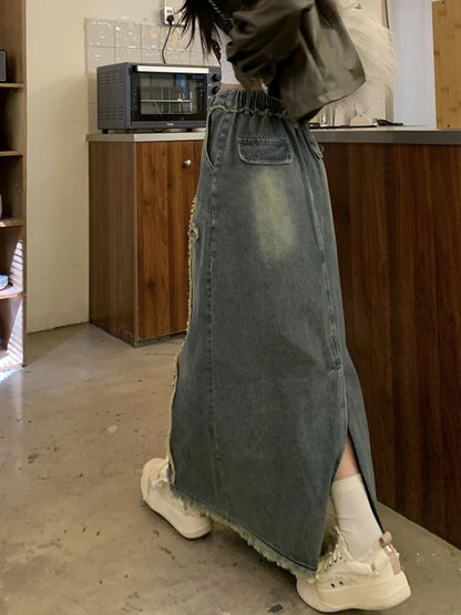 S-4XL Skirts Women Leisure Ankle-length All-match Denim Simple Chic Designed Vintage American Style Y2k Harajuku A-line Faldas