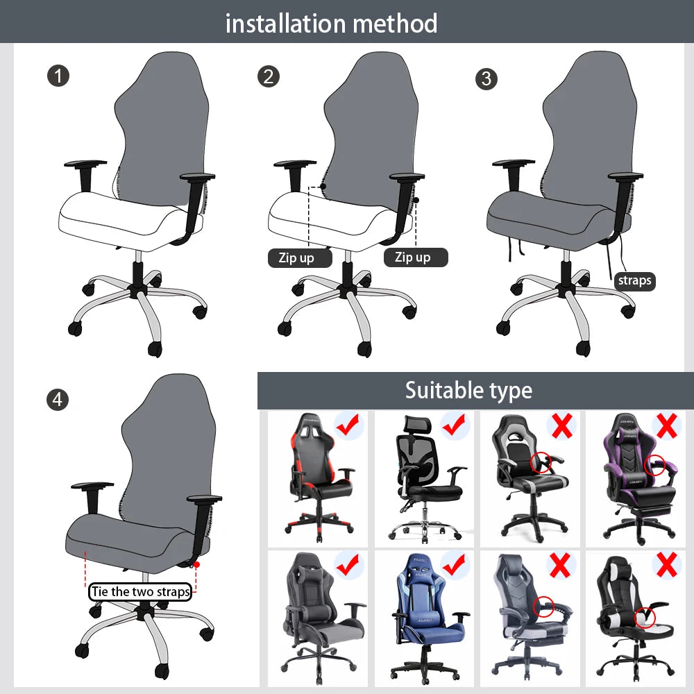 Solid Color Gaming Chair Cover Soft Elasticity Polar Fleece Armchair Slipcovers Computer Seat Chair Covers Stretch Rotating Lift