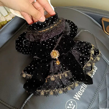 Pet Dog Dress - Velvet Black Gold Fashion Clothing  Cute Chihuahua & Small Dogs  Print Girlish Style  Mascotas Mascotas Outfit