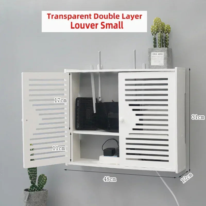 Large Wireless Wifi Router Shelf Storage Boxes Cable Power Plus Wire Bracket Wood-Plastic Wall Hanging Plug Board DIY Home Decor