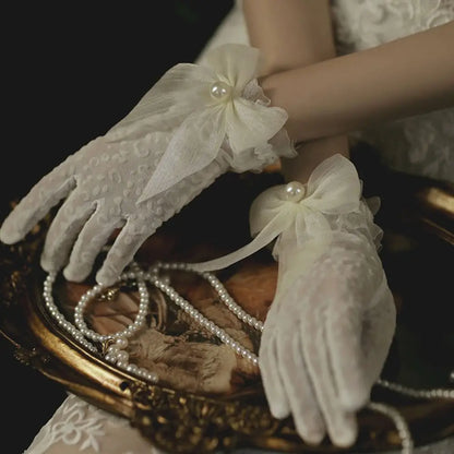 Short Women's Etiquette Dress Gloves Retro Summer Thin Lace Gloves Tea Party Gloves for Wedding Dinner Party