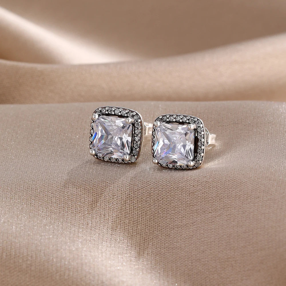 White series New Women's earrings Blue Square Sparkle Halo Stud For Women Tiki Jewelry Party Hoops Gift Things From 1
