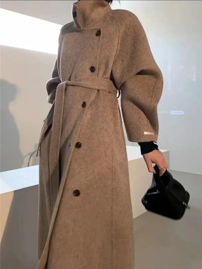 2024 Autumn Winter New Double-sided Cashmere Coat Female Casual Warm Long Woolen Coat Loose Tide Commuting Wool Jacket Women
