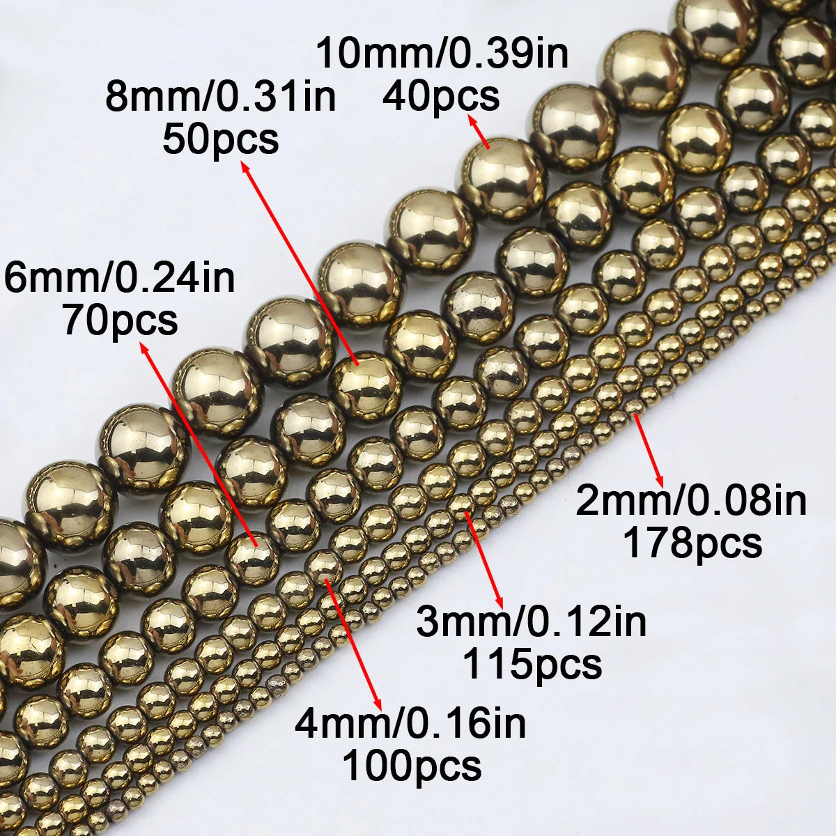 BTFBES 2-10mm Silver Color Round Beads Natural Stone Hematite Gem Non-magnetic Loose Ball For Jewelry Bracelet Necklace DIY 15''
