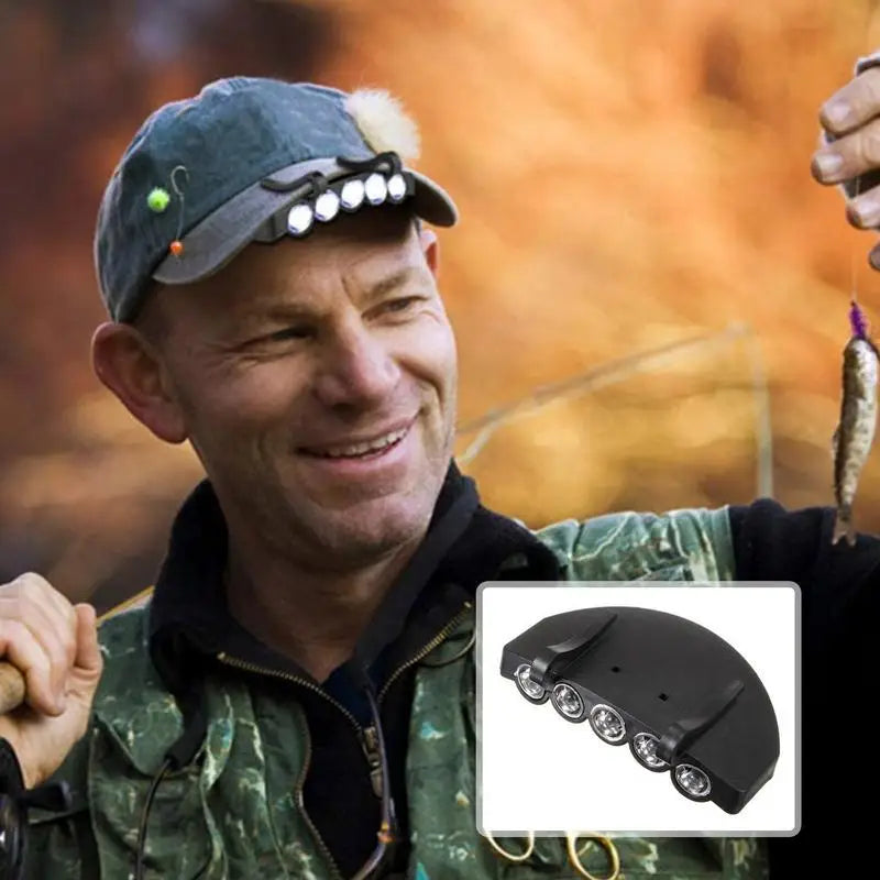 Head Lamps 5 LED Hat Brim Light With Batteries Water Resistant Lightweight Headlamp For Night Fishing Hunting Hiking