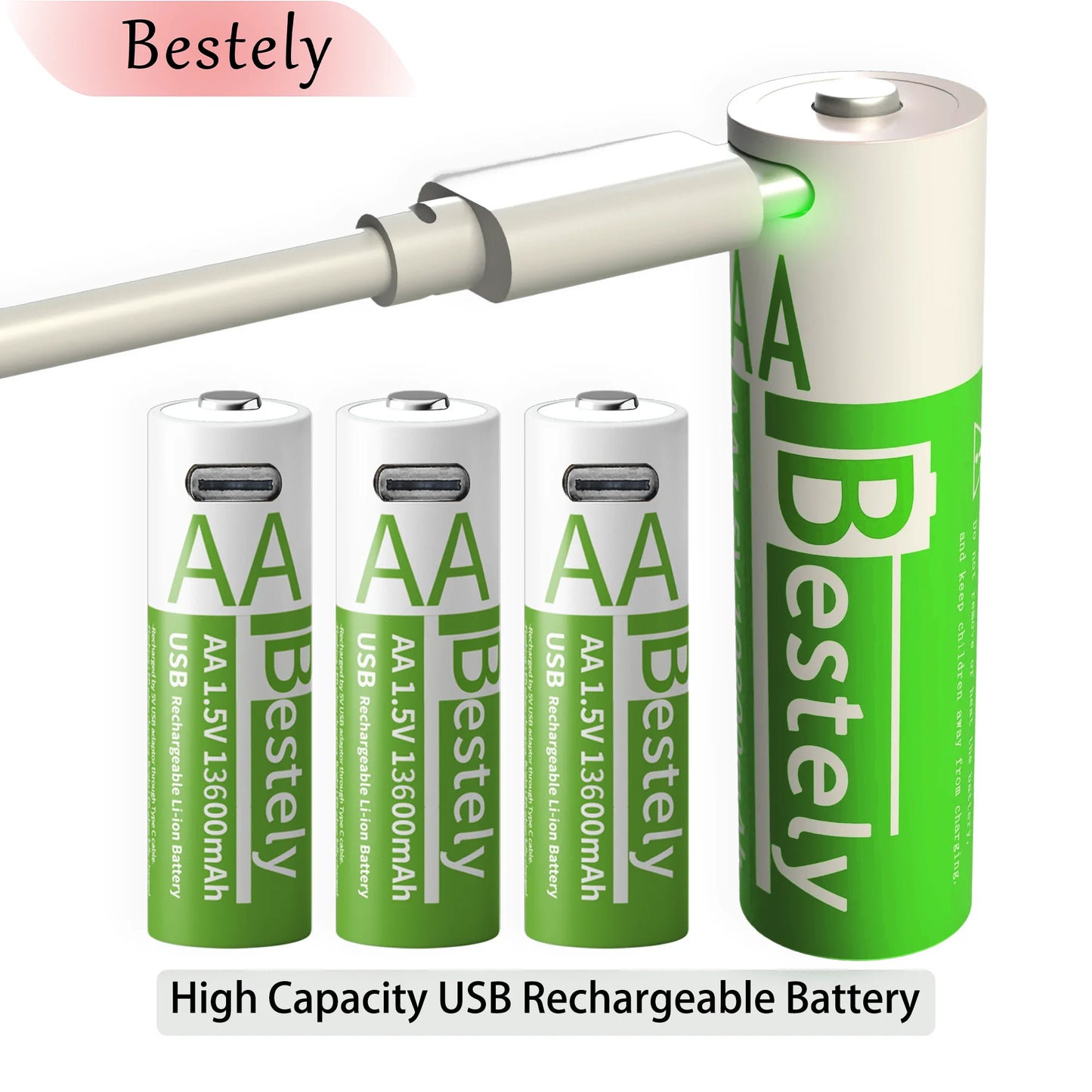 New 1.5V AA 13600mAh Rechargeable Lithium Battery Fast Charging Li-ion Akku High Capacity Batteries with USB-C Cables for Free