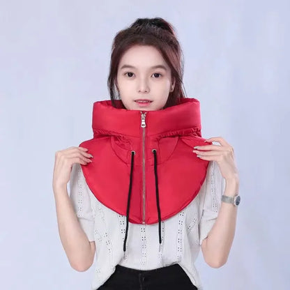 2024 New Winter Cotton Thickened Hooded Jacket Women Male Bracket Mock Collar Zipper Cape Beanies Casual Scarf Wind Snow Cap