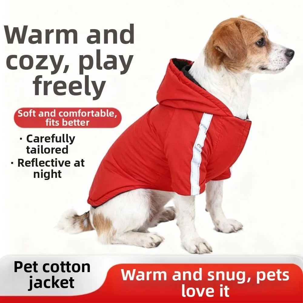 Pet Costume Windproof Fleece Dog Clothes Waterproof Comfortable Dog Hooded Coat Warm Reflective Winter Pet Apparel Outdoor