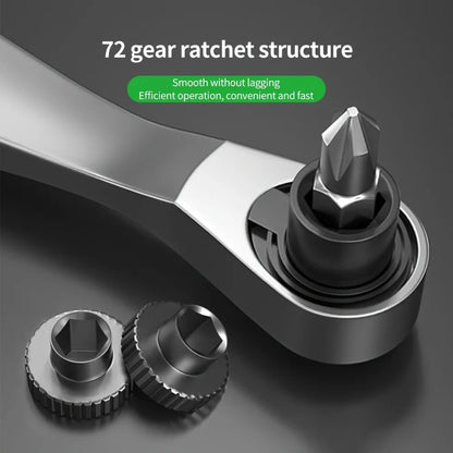 2 in 1 Mini Ratchet Wrench, Durable Chrome Vanadium Steel Wrench with 72 Teeth, 1/4 Inch Drive Socket, Quick Wrench, Hand Tool
