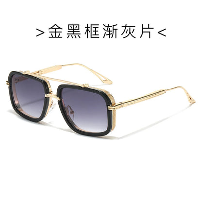 Large Square Sunglasses Men Steampunk Style Metal Pilot Sun Glasses Luxury Designer Brand Eyewear Fashion Shades Double Beam
