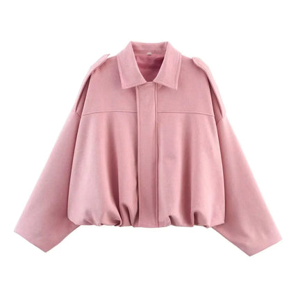 PRINTKAOIR Women's Bomber Jacket Lapel Long Sleeve Zipper Suede Jacket Women High Street Cropped Racing Jackets Coats Outerwears