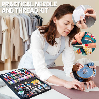 Complete Sewing Kit with Threads Needles Scissors Tape Measure Buttons Portable Travel DIY Embroidery Handwork Sewing Tool Set