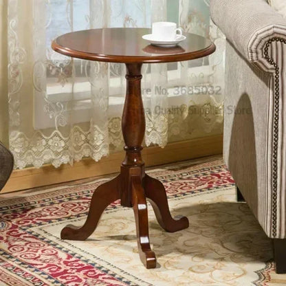 Solid Wood Small round Coffee Table Euro Style Sofa Side Corner Table with Metal Tissue Holder Simple Design American Furniture