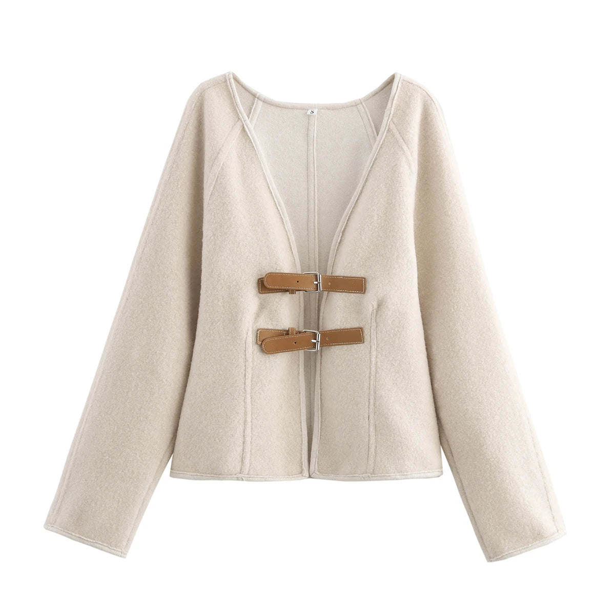 HH 2024Female Autumn Fashion Casual Coats Long Sleeves Belt Decoration Cardigan Solid V-Neck Slim 2-Colors Elegant Retro Top