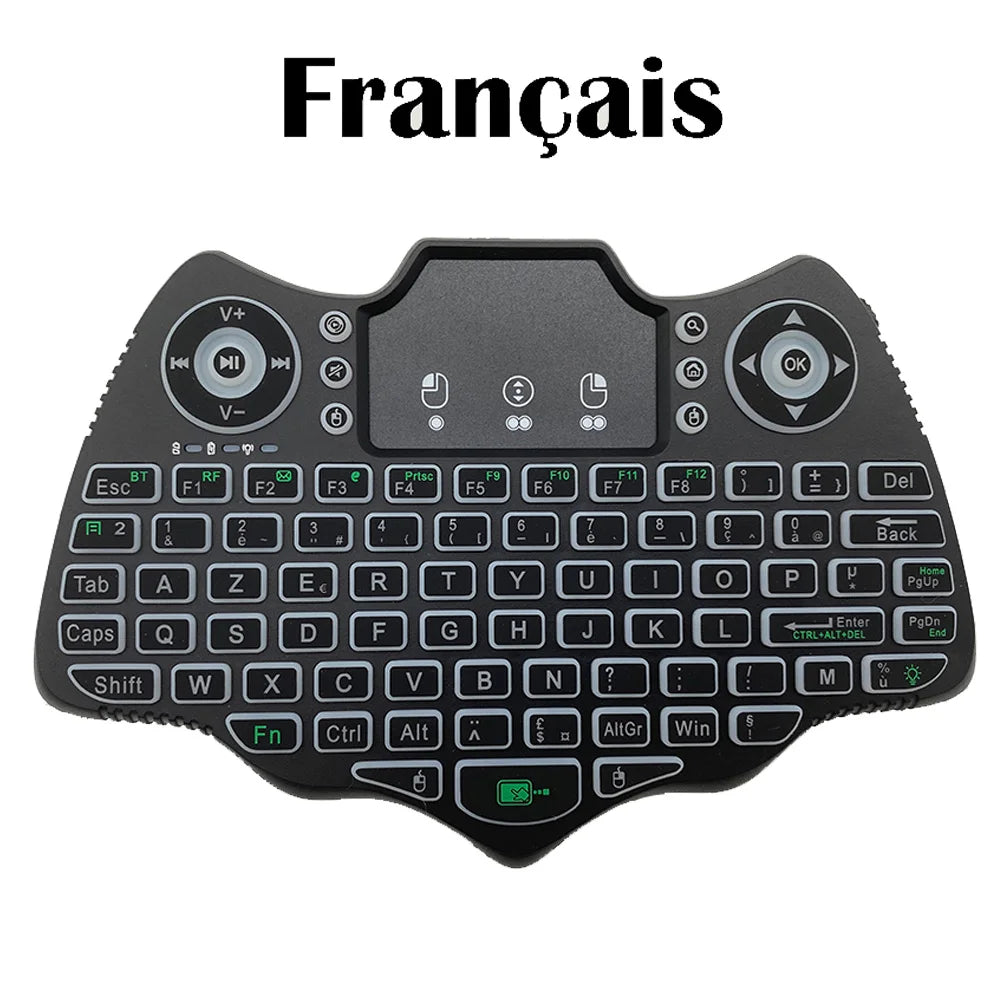 MRSVI V18 Mini Wireless Keyboard 2.4G BT Touch 7 Color Backlit French Spanish Russian Air Mouse Keyboard Gift for Android TV Box