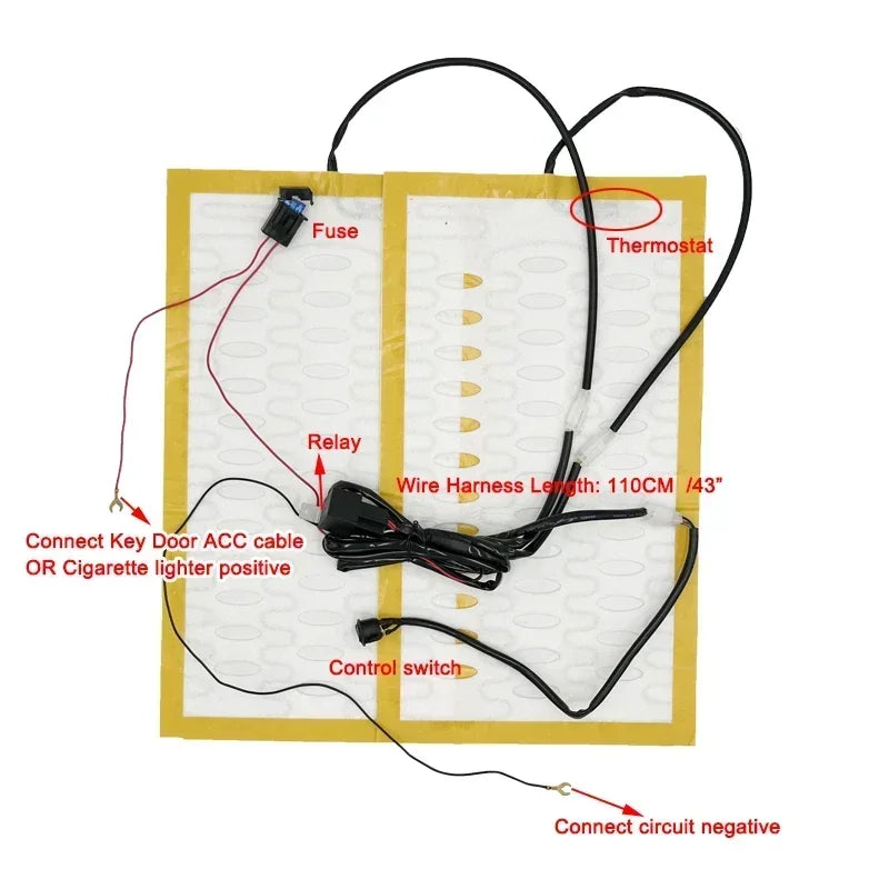 Universal 12V Built-in Car Seat Heater Kit with Hi /Lo 2-Level Switch and 25W Alloy Wire Fast Heating Pads with Ventilation Hole