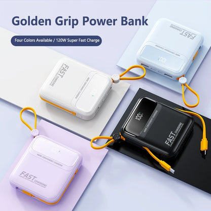 Lenovo 120W 10000mAh Power Bank Large Capacity 4 In1 Cables Intelligent Digital Display Light Portable Powerbank For iPhone New