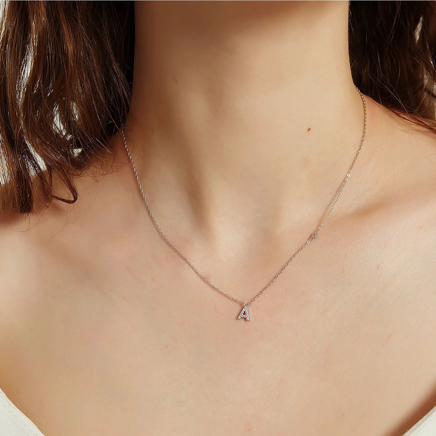 VEWANT New 925 Sterling Silver Monogram Initial Letter A M Pendant Long Chain Necklace Crystal Fine Jewelry Luxury Fine Jewelry