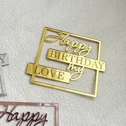 Acrylic Side Happy Birthday Cake Decorations Happy Anniversary Cake Topper Event Party Supplies Baking Decorating Accessories