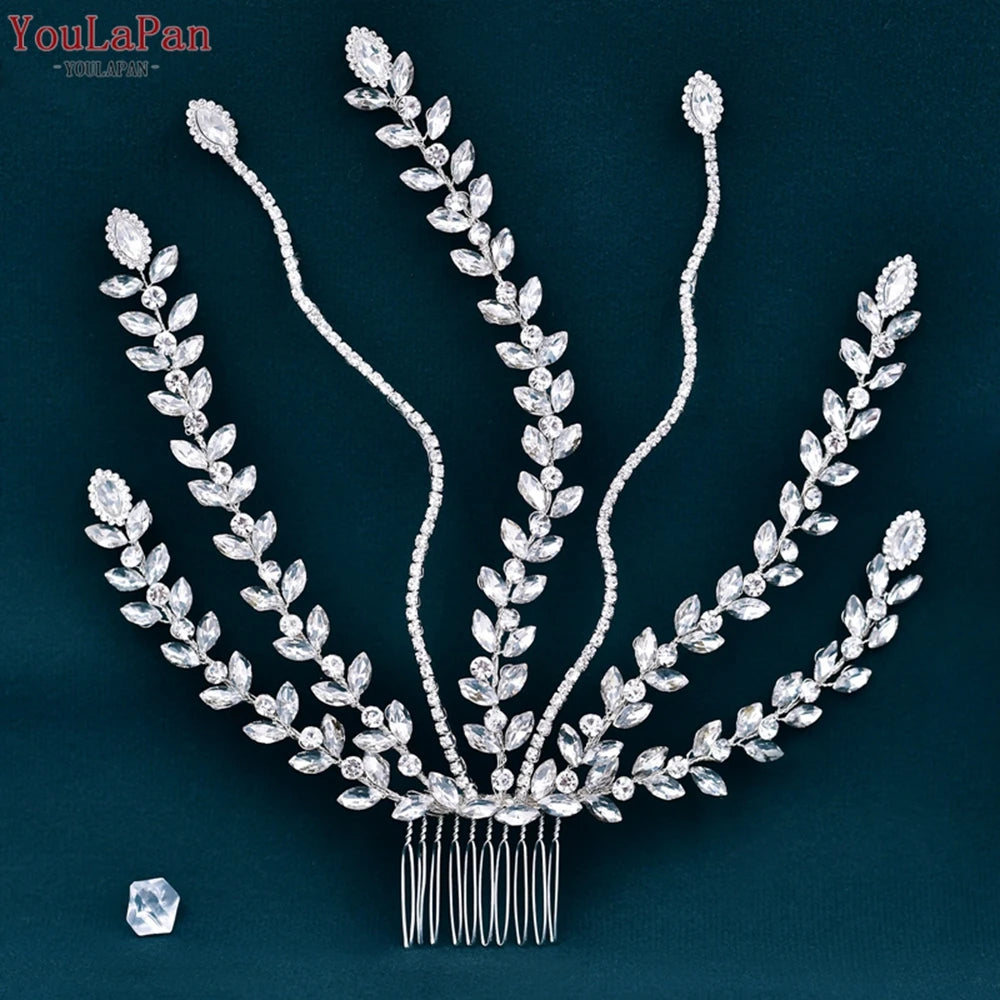YouLaPan Crystal Leaves Hair Comb Bridal Wedding Hair Accessories Handmade Fashion Woman Rhinestone Flower Headwear HP621