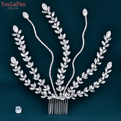 YouLaPan Crystal Leaves Hair Comb Bridal Wedding Hair Accessories Handmade Fashion Woman Rhinestone Flower Headwear HP621