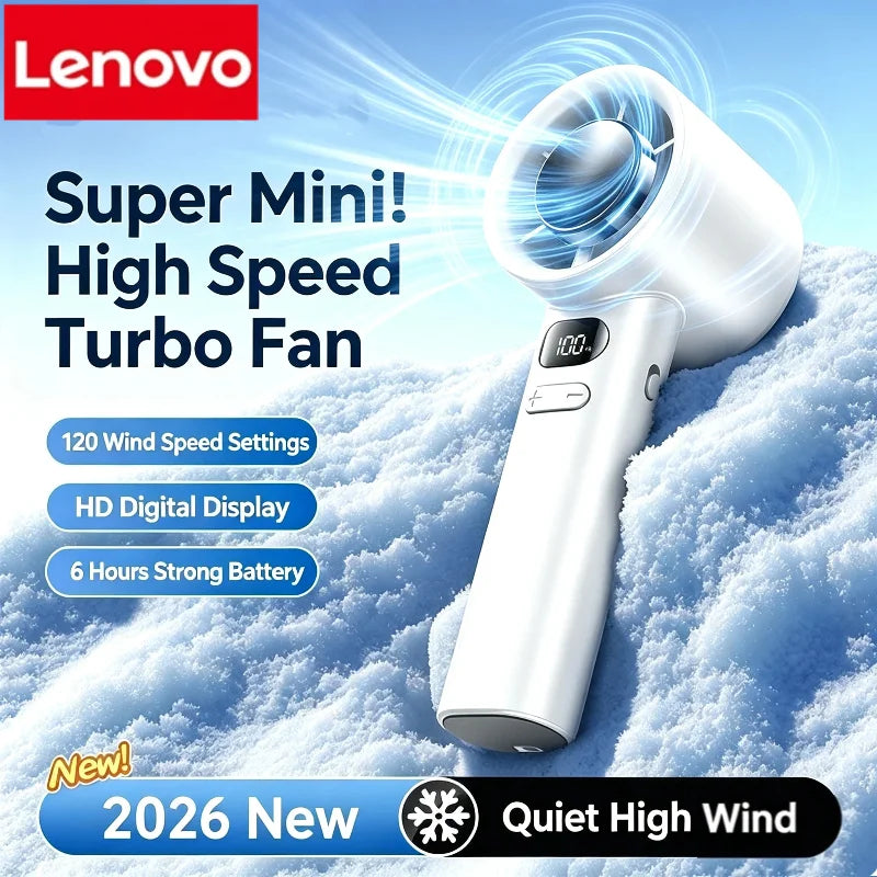 Lenovo 5000mah Handheld Mini Fan Electric Hand Fans Ice Compress High-Speed Cooling USB Rechargeable Portable LED Display Fan