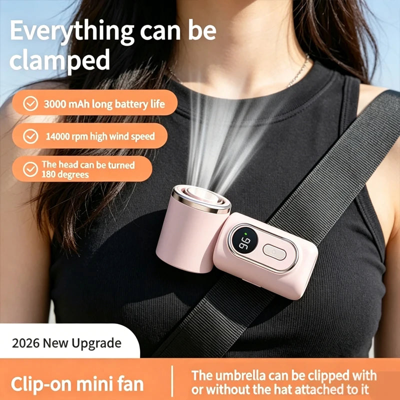 Portable Handheld Fan Mini Clip Fan Umbrella Holder Function Rotatable USB charging Compact Personal Cooling Fan Outdoor Camping