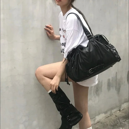 Retro Women's Motorcycle Handbag Brand Tassel Design High-end Shoulder Pillow Bag Trendy Large Capacity Underarm Bag Women's Bag