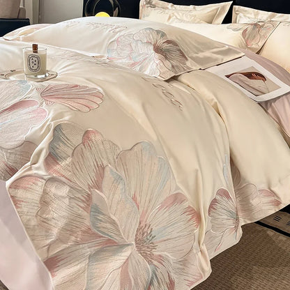 High-end Light Luxury Class A Long-staple Pure Cotton Floral Embroidery Quilt Cover Soft Bare Bed Line Comforter Bedding Sets