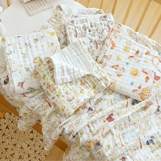 Cotton Baby Bath Towel 6 Layer Bubble Gauze Muslin Blanket Swaddle Wrap Infant Kids Bedding Newborn Stroller Blankets Baby Items